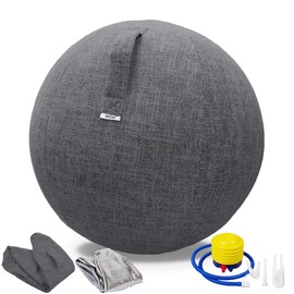 TokSay Exercise Ball Chair for Home Office - 25IN Yoga Ball with Leathaire Cover - Anti-Burst Stability Ball for Pregnancy, Balance & Active Sitting - Pump Included (Black)