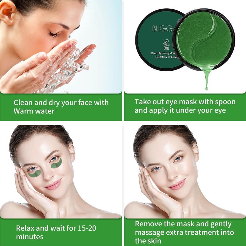 BLIGGLE Under Eye patches (64 pcs)-Green Tea Eye Mask with