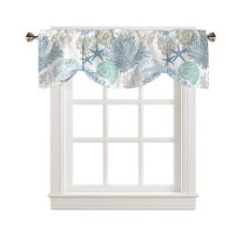 Marine Tie Up Curtains for Bedroom Living Room Aqua Ocean Coral Shell Starfish Roman Shades for Windows Curtains & Drapes Rod Pocket Valances for Kitchen Window Curtains Over Sink 54x18in,1 Panel