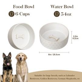 MALACASA Ceramic Dog Food Bowl, 6 Cups or 54 oz Dog Food Water Dish for Large Breeds, Pet Bowl Dishwasher & Microwave Safe, Five-Leaf Grass, Series Lydia