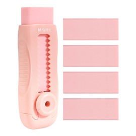 M&G 4+1 Pack Rubber Pink Erasers Sliding Retractable Eraser, Soft Cute Erasers Push Pull Large Pencil Erasers with Plastic Sleeve 4 Refill Eraser for School Students Kids Office Home Supplies