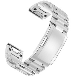 Miimall Compatible for Garmin Instinct 2X Solar Band Metal, 26mm [Quick Release] [Stainless Steel] Adjustable Wristband Replacement Easy Fit Metal Bracelet Band for Garmin Instinct 2X Solar (Silver)