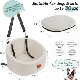 Lealchum Dog Car Seat for Small Dogs Up to 30 Lbs,Ultra Soft Fabric Fill in Comfy Memory Foam,Happy Pet Ride,2 Safety Dog Leashes,Fully Detachable and Washable,Anti Slip Base(Beige)