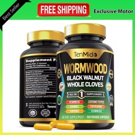 Tenmido Wormwood Capsules Supplement for Men and Women, 10in1 Formula with Black Walnut,