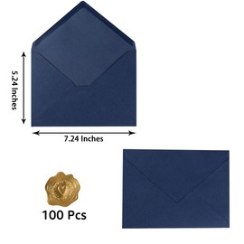 100 Pieces A7 Envelopes Colorful 5x7 Envelopes for Greeting Cards, Birthday, Weddings, Baby Shower Invitation Cards (Navy Blue, 5.24 x 7.24 Inches)