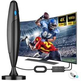 2024 Top TV Aerial, Indoor TV Aerial with Strong Signal Booster(300+ Miles Signals) for Local Channels Freeview, Portable TV Antenna Support 4K 1080P HDTV with Magnetic Base & 16.4FT Coax Cable