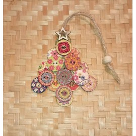 One-eyed Cat Company Boho Christmas Ornaments Wooden Button Christmas Tree Handcrafted Jute Bead