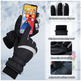 Feelorna Women Ski Gloves, Windproof Thermal Touchscreen Gloves Waterproof Surface&Fleece Lined Winter Warm Gloves for Skiing Cycling Riding Outdoor Sports (Black)