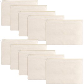 10 Pieces Cosmetic Bag Multipurpose Makeup Bag with Zipper Canvas Bag Travel Toiletry Pouch DIY Craft Bag Pencil Bag (L, Beige)