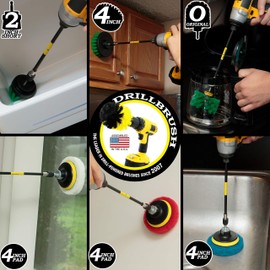 Household Cleaning Supplies - Power Scrubber Brush Set - Drill Brush Attachment Pads - Home Cleaning Brushes - Kitchen Cleaner Stove Brush - Counter Tile Kitchen Cleaner Pads - Kitchen Sink Brush