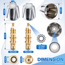 Avenuebool 2 Piece Metal Shower Knob and Ceramic Disc Cartridge Set, Compatible with Price/Pfister, Hot and Cold Handle Rebuild Kit with Shower Valve Stem, Polished Chrome (Polished Chrome)
