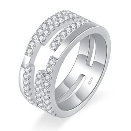 Moissanite Half Eternity Ring with 2 Row Diamond for Women，D Color VVS1 Lab Created Diamond S925 Sterling Silver Stackable Fancy Wedding Band with 18K White Gold Plated Gemstone Jewelry Gift（8）