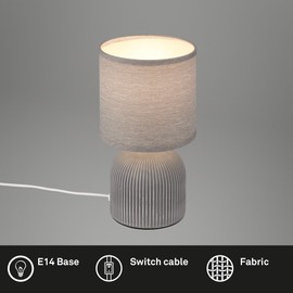 BRILONER - Table Lamp with Fabric Shade, Cable Switch, Ceramic Base, Lamp, Bedside Lamp, Table Lamp, Decorative Lamp, Hallway, Office Lamp, Reading Lamp, Living Room, Bedroom, 15 x 28 cm (DxH), Grey