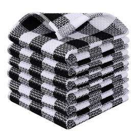 homing Buffalo Plaid Kitchen Dish Cloths, 6 Pack 100% Cotton Waffle Weave Dish Towels for Kitchen, Super Soft Absorbent Quick Drying Dish Rags for Washing Dishes (12" x 12", Black & White)
