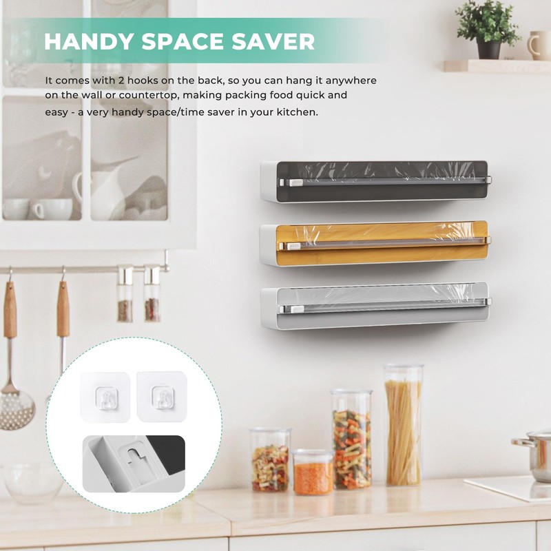 Quasziwa Magnetic Plastic Wrap Dispenser with Cutter - Practical Refillable