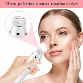 BNGXR Facial Cleansing Brush, Electric Facial Cleansing Brush with 3 Speed Levels, Waterproof Face Brush with 4 Brush Heads for Face Massage, Exfoliating and Deep Cleansing
