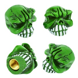 Temzzer Valve Stem Caps Skull 4pcs Car Tire Valve Caps for Most Vehicles Bikes Motorcycles, Green
