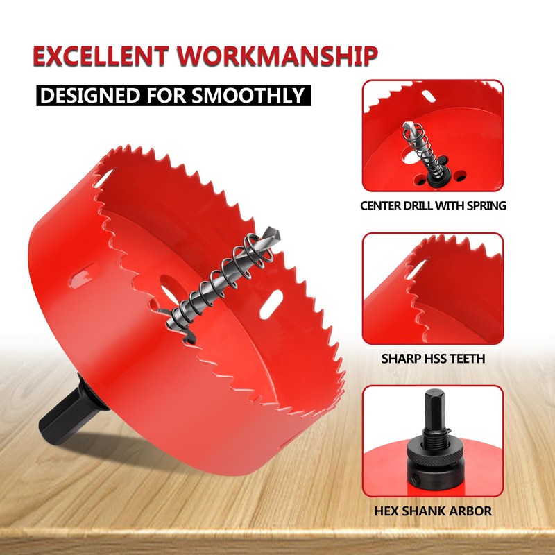 4-1/4"丨108mm Hole Saws with Heavy Duty Arbor HSS Bi-Metal Hole