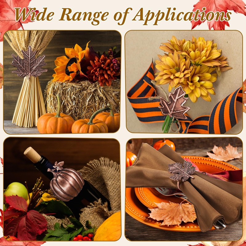 Suttmin 8 Sets Fall Thanksgiving Cloth Napkins and Napkin Ring