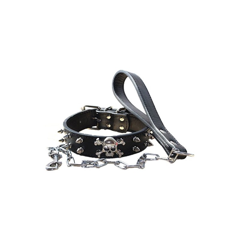 Haoyueer Spiked Studded 1.2" Wide Leather Dog Collar Chain Leash