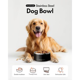 Homerunpet Double Wall Stainless Steel Dog Bowls, Non-Slip Base, Dishwasher Safe, Durable Pet Food & Water Bowl for Dogs & Cats(32oz, Black)