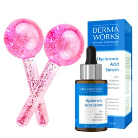 DERMAWORKS Skincare Gift Set - Ice Globes for Face & Eyes + Hyaluronic Acid Serum - Facial Massagers & Hydrating Serum – Anti-wrinkle, Reduces Puffiness, Pore Minimizer, Boosts Circulation & Radiance