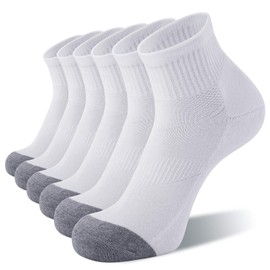 6 Pares Calcetines Deportivos para Hombre y Mujer, Calcetas Antideslizantes Duradero, Calcetines Largos de Algodón, Calcetines de Baloncesto Transpirable, Calcetines Acolchados para Correr (Blanco)