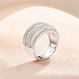 SHELOVES Multi-Row Ring Enhancer for Women Eternity Statement Rings Cubic Zirconia 925 Sterling Silver Sz 10