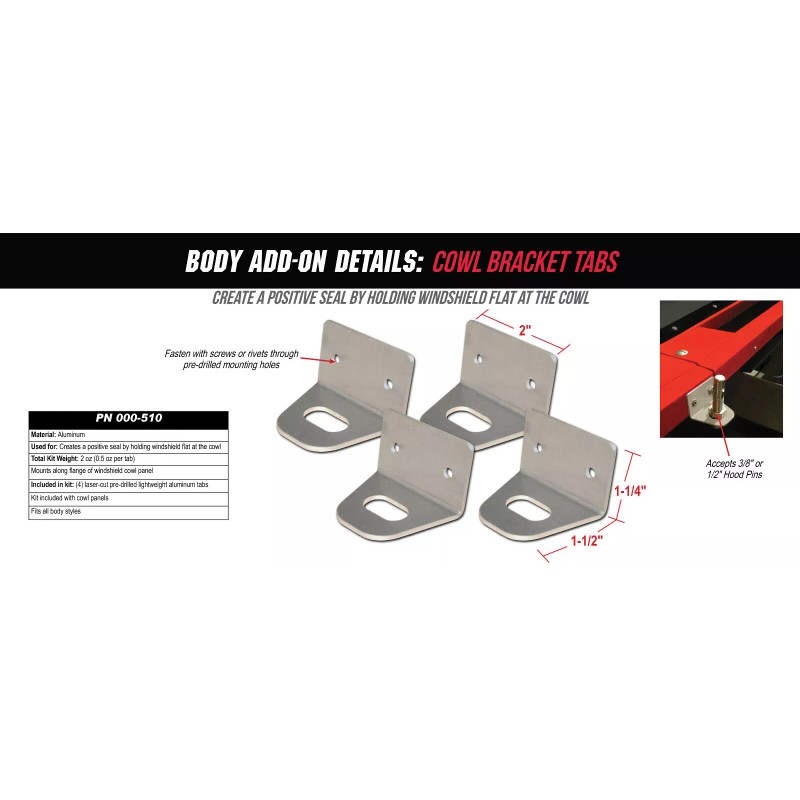 Five Star Race Bodies 000-510 Hood Pin Bracket Cowl Aluminum