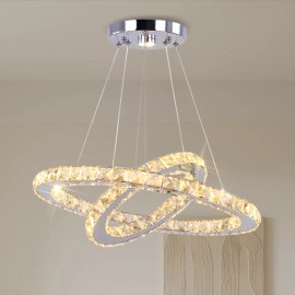 Modern Luxury Pendant Light 2-Ring Crystal Chandelier for High Ceilings Warm Ceiling Lamp for Modern Dining RoomShade  color: Warm White, Design Style: Modern, Lamp Power(W): 50, Number of Lights: LED