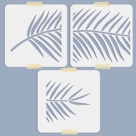 MAYJOYDIY Pack of 3 Palm Leaf Stencils 30 x 30 cm Leaf Motif Splicing Style Tropical Leaves Stencils with Brush Spliced Pattern Leaf Templates for Painting on Wood Wall Floor Tiles