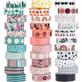 33 Rollos Cinta Washi Bohemia, 15mm Verano Boho Arco Iris Flor Fruta Cactus Raya Cinta Washi a Cuadros Cinta Washi de Temporada para Envolver Arte de Tarjetas (Estilo Bohemio)