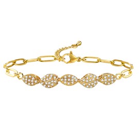 XKUZRWE Gold Bracelet for Women Paperclip Zircon Bracelets Dainty Gold Women’s Chain Bracelets for Girls Adjustable Length Suitable Bracelets Sister Birthday Gifts