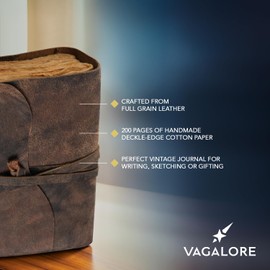 Vagalore Vintage Journal | Leather Diary for Men & Women | Unlined 200 Deckle-Edged Pages | Wrap-Tie Closure | Ideal for Writing, Journaling & Sketching (Dark Brown, 6 × 8)