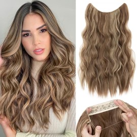 TESS Flip-In Extensions 60 cm, Light Brown with Ash Blonde Highlighted Secrets Hair Extensions Wavy 150 g Extensions with Tape Synthetic Hair Extensions with Elastic Band