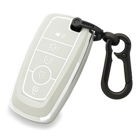Kirsnda Key fob Cover case Keychain Compatible with Ford,Soft TPU Key case fit Expedition for Mustang Fusion Raptor F250 F350 F450 F550 Edge Explorer Smart Remote,5 Buttons White