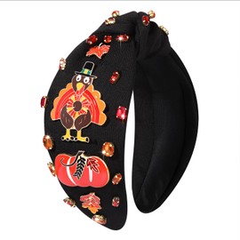 ZOLEAROPY Thanksgiving Headband Fall Accessories Rhinestone Crystal Pumpkin Turkey Maple Leaf Knotted Wide Head Band Thanksgiving Party Costume Gift