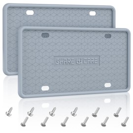 QiqaMole 2 Pack Silicone License Plate Frame, Front Back License Plate Cover, License Plate Bracket Holder Rust-Proof, Rattle-Proof, Weather-Proof for US and CA Standard Car (Grey)