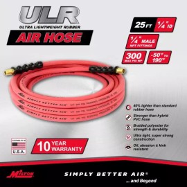 Milton® 1/4" Ultra Lightweight Rubber Hose, 25' Air Hose w/ 1/4" NPT