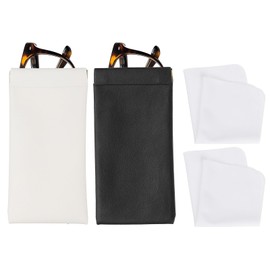 PATIKIL Squeeze Top Sunglass Pouch, 2 Pack PU Leather Soft Eyeglass Pouch Portable Travel Sunglasses Pouch Organizer with Eyeglass Cloth, White/Black