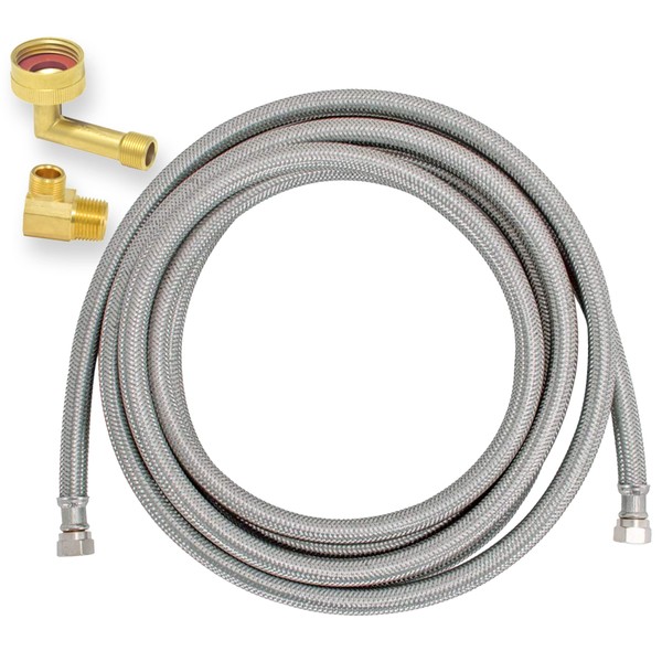Eastman Dishwasher Installation Kit, 3/8 Inch Compression, 3/8 Inch MIP Elbow, 3/4 Inch FHT Elbow, 12 Foot Braided Stainless Steel Dishwasher Connectors, 41058