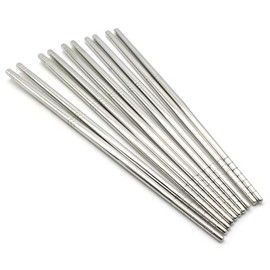 TMAX Smooth Stainless Steel Chopsticks - 5 Pairs Silver Reusable Dishwasher Safe Metal Chopsticks - Square Lightweight Chop Sticks - Easy to Use and Clean (No Color Fading)