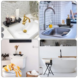OGANAZI Vassoio decorativo da bagno, in legno, piccolo piatto da portata con piedini, nero, rettangolare, per cosmetici, per tavolo da toeletta, WC, lavabo, lavello