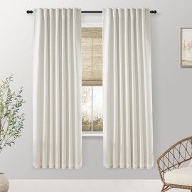 SHINELAND Kids Curtains 72 Inches Long Rideaux Occultants 2 Panneaux Thermal Blackout Noise Cancelling Curtains for Bedroom Living Room Linen Natural Back Tab Cream with Insulated Liners