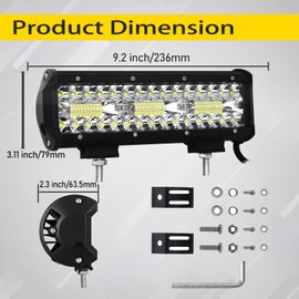 PICAA 9 Inch 180 W LED Lightbar, Work Light LED 12 V 24 V 6000 K White Waterproof for Car Offroad 4 x 4 Truck ATV SUV