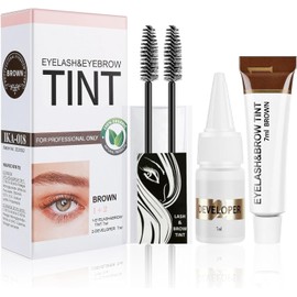 Tinte Para Cejas y Pestañas, Kit De Tinte 2 En 1, Maquillaje de Larga Duración Máscara de Cejas con Cepillo Cejas, Mascara Tinte Fijador para Cejas, Gel de Cejas Perfectas para Mujeres Que Dura 7 Semanas, Uso Doméstico En Salón (brown)