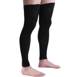 Doc Miller Manguitos de compresión para pantorrilla alta en el muslo 20-30 mmHg calcetines opacos, Negro, X-Large