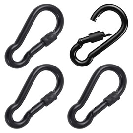 PANSNG 3.15in Heavy Duty Black Spring Snap Hook Whith Nut Steel Locking Snap Link Black Pear-Shaped Screw Lock Snap Carabiner Heavy Duty-M8 MAX Load 800lbs for Rope,Chain,Gym,Swing,Hammock,Tent…
