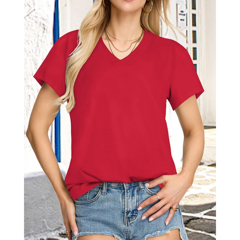 Womens T Shirts V Neck Short Sleeve Summer Tops Casual