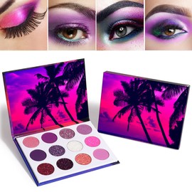 MEICOLY Glitter Eyeshadow Palette,Purple Pink Pressed Shimmer Pigmented Mineral Ultra Makeup Palette Matte Mermaid Shiny Eye Shadow Powder Long Lasting,12 Colors